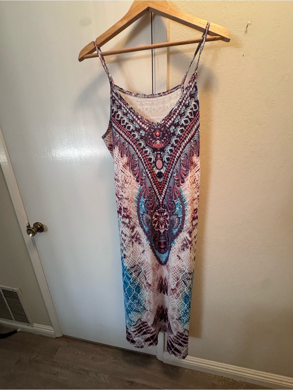 SHEIN Teal & Burgundy Boho Spaghetti Strap Maxi Dress